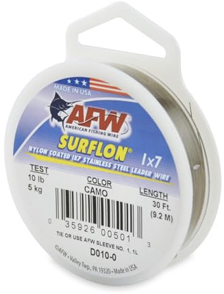AFW Nylon Coated 1x7 Stainless Steel Fishing Wire Leader 30FT|10LB - Camo
