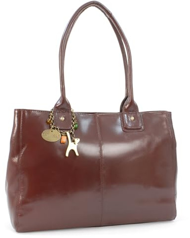 Catwalk Collection Handbags - Grande Tote Bag in Vera Pelle - Borsa a Spalla Donna - Borsa a Mano Formato A4 da Lavoro - Kensington - Marrone