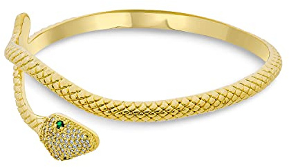 Bling Jewelry Stile Serpente Egiziano Occhio Verde Cz Cubic Zirconia Bypass Avvolgente Dichiarazione Serpente Bracciale Bangle Per Le Donne 18K Oro Giallo Placcato Ottone