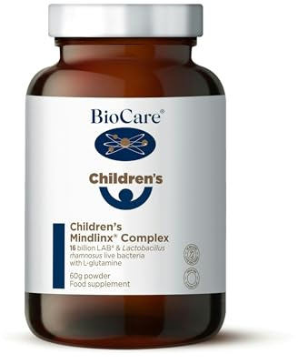 BioCare Children's Mindlinx Complex - 16 Billion LAB4 & Lactobacillus Rhamnosus Live Bacteria, with L-glutamine - Apricot Flavour - Vegan Friendly - 60g Powder
