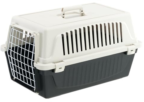 Ferplast Transportín Gato, Transportín Perro Pequeño y Gatos de hasta 8 Kg, Puerta de Hierro Plastificado, Ranuras de Ventilación, 37 x 58 x h 32 cm, Transportín Mascotas Rígido Atlas 20 EL, Negro