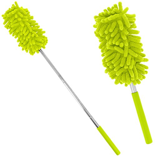 Promobo - Plumeau Chenille Télescopique Microfibre Rotatif Anti Poussière Vert