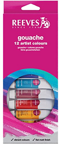 Reeves 12-Pack Gouache Color Tube Set, 10ml