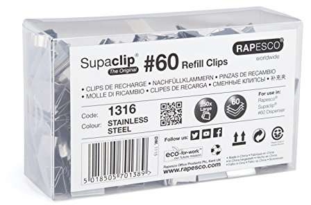 Rapesco 1316 Supaclip 60 Pappersklämmor i Rostfritt Stål, 250 Pack