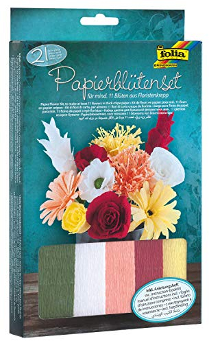 folia 82319 - Papierblütenset, Bastelset, für mindestens 11 Blüten in 5 unterschiedlichen Blumen, aus Floristenkrepp, zur zeitlosen Dekoration