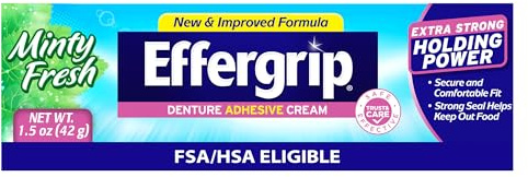 Effergrip Denture Adhesive Cream, Minty Fresh, 1.5 Oz, Zinc-Free Formula with Extra Strong Grip