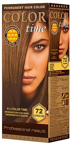 COLOR TIME | Permanent Gel Hair Dye Cappuccino Color 72 | Enriched with Royal Jelly and Vitamin C | Permanent Hair Color | Covers Gray Hair | 100 ML