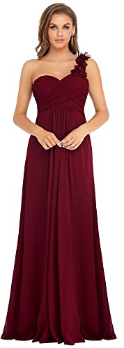 Ever-Pretty Vestidos de Fiesta Un Hombro Gasa Corte Imperio sin Mangas A-línea para Mujer Borgoña 42