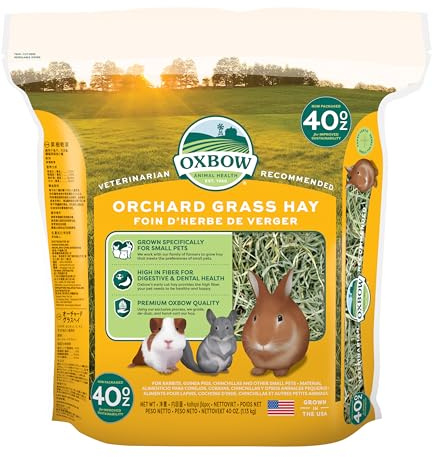 Oxbow Orchard Grass Hay for Small Pets – All-Natural Long Strand Fiber Hay for Rabbits, Guinea Pigs, Chinchillas, and Hamsters – Supports Digestive Health and Enrichment – 40 oz Bag