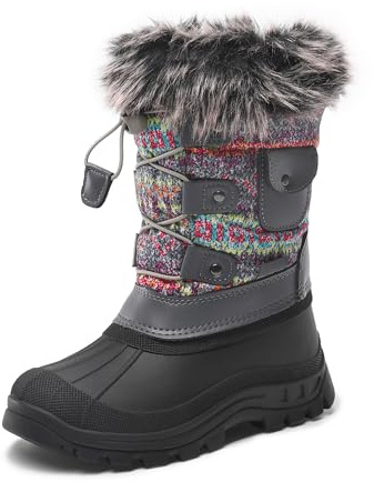 DREAM PAIRS Botas de nieve y calzado de invierno para niños.,Size 35,Gris/Multicolor,KSNOW