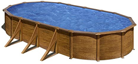 Piscina de Acero Elevada,Ovalada con Aspecto Madera. Piscinas Desmontables para Jardín. 730 x 375 x 120 cm - Piscina Gre KIT730W Pacific.