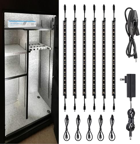 TORCHSTAR LED Safe Lighting Kit, (6) 12 Inch Linkable Light Bars + Rocker Switch + UL Power Adapter, 900LM, Input 100-240V, for Under Cabinet Gun Safe Locker Closet Showcase, 5000K Daylight