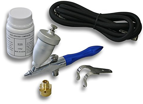 Wiltec Airbrush „Air Eraser“ Mini Sandstrahlpistole und Strahlmittel, 0,5 mm Düse, 15 ml Becher, Entfernung, Reinigung, Gravieren, Entrosten