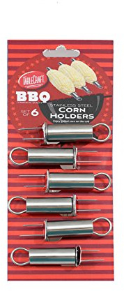 Tablecraft Stainless Steel Corn Holders, 3.5 x 1 x 0.75, (Set of 6) , Silver