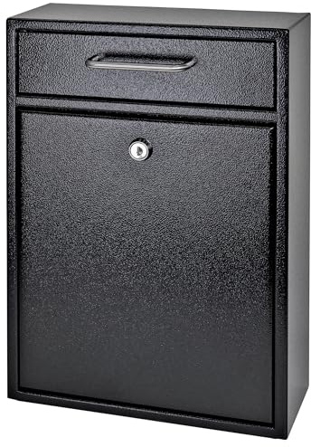 Mail Boss 7412 High Security Steel Locking Wall Mounted Mailbox-Office Comment Letter Deposit, Black Drop Box
