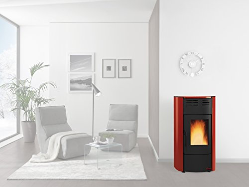 Extraflame Termostufa A Pellet Raffaella Idro, Acciaio Rosso, Stufa a Pellet, 20.5 Kw, 4.2 Kg/ora, 540 Mc, 225 Mq, Alta Efficienza, Senza Sfiato