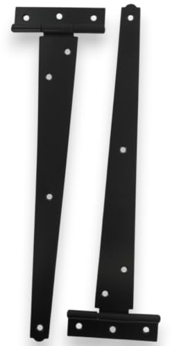 Merriway – 2er Set T-Scharniere Schwerlast 300mm für schwere Türen & Tore – Ladenband Türbeschlag Stahl Schwarz beschichtet– Kreuzgehänge T-Form für Befestigungen von Schuppentüren, Holztor, Gartentor