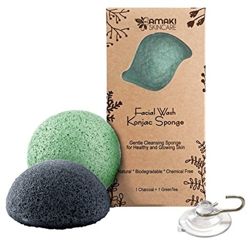 AMAKI SKINCARE LE Konjac Esponja de lavado facial todo natural limpiador facial que se adapta a cualquier piel TypeKonjac esponja facial que hace que tu piel sea suave, lisa y brillante., , 1 charcoal 1 green tea, , 1 uds. por paquete, 1[set de ]