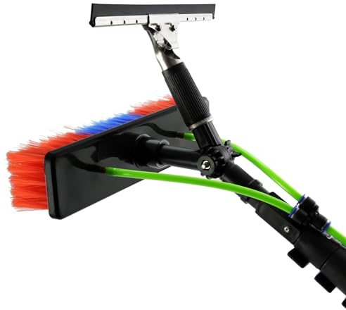 MAXBLAST 20ft Water Fed Telescopic Window Cleaning Pole with Brush & Squeegee, 3-Way Connector, Lightweight Aluminium Pole for Windows, Conservatory & Guttering