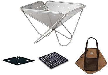 Snow Peak Fireplace Starter Set, Medium, Four piece camping & outdoor fire set including foldable fireplace, ground protection base plate, cooking coal bed & carry case