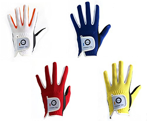 Golf Gloves Junior Kids Youth Toddler Boys Girls Left Hand Right Hand Dura Feel White Blue Red Yellow Golf Glove Extra Value 2 Pack Age 4-11 Years Old (Medium(Age 5-6) Blue, Worn on Left Hand)