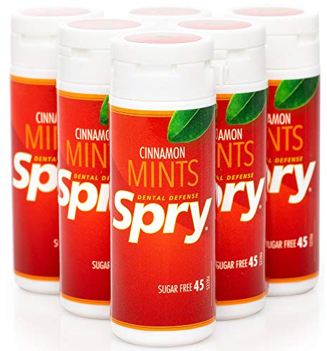 Spry Xylitol Zimt-Mints – Zuckerfreies Bonbon zur Unterstützung der Mundgesundheit, regt Speichelproduktion an, bekämpft Mundgeruch, Non-GMO, glutenfrei, 45 Count (Pack of 6)