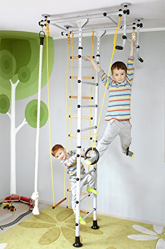 NiroSport FitTop M1 Espalier Suédois de Gymnastique pour Les Enfants, Sécurité Certifiée, Installation Facile, Charge maximale jusqu'à 130 kg, Made in Germany (Blanc, Hauteur de Plafond 2,4-2,9 m)