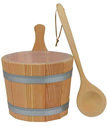 Sauna Set # 610, 3-pezzi, Secchio in Larice,Inserto Plastica,Cazzuola