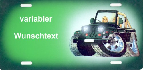 Schilderfeuerwehr Nummernschild und Namensschild Jeep Comic selbst Personalisieren und gestalten Ideale Geschenkidee Individuelles Aluminium-Schild Autoschild Aluschild Kfz-Kennzeichen Geländeauto