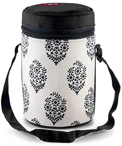 Isolé thermiquement Noir indien feuille Tiffin Sac de transport pour grand à repas à 4 étages