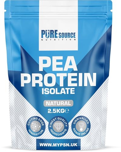 Pure Source Nutrition 100% Vegan Pea Protein Isolate 2500g 2.5kg Natural Unflavoured Vegetarian Protein Powder Shake for Superfood Supergreens Dairy Free Shakes by PSN