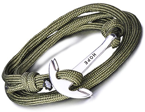 Unendlich U Pulsera Trenzada de Ancal Nylon Cuerda Aleación Punk Gancho de Pesca para Hombre Mujer Wrap Pulsera Brazaletes de Múltiples Capas, Color de Verde