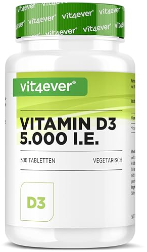 Vitamin D3 5000 I.E. Depot - 500 Tabletten - Hochdosiert - Laborgeprüft - Vegetarisch - Hohe Reinheit - 5 Tagesdosis 1000 I.E. pro Tag - Premium Qualität
