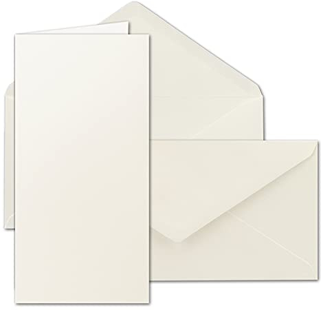 50x Faltkartenset inklusive Briefumschläge in DIN Lang 11 x 22 cm in Creme - blanko Einladungskarten - Klappkarten zum Selbstegestalten & Kreieren