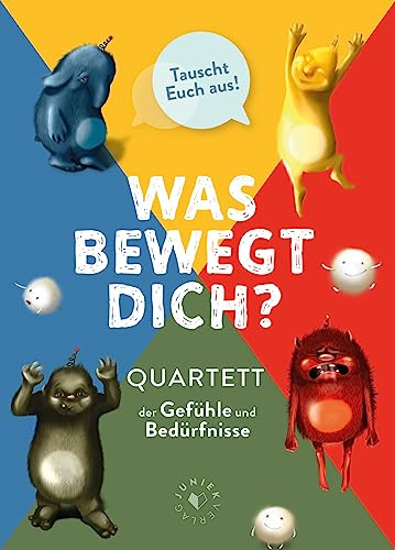 JUNIEK VERLAG Che Cosa Ti muove? Quartetto di Sentimenti e bisogni | Carte di Emozioni e Carte dei bisogni per Bambini | Un Gioco di Carte per elaborare i Sentimenti con i Bambini giocosi