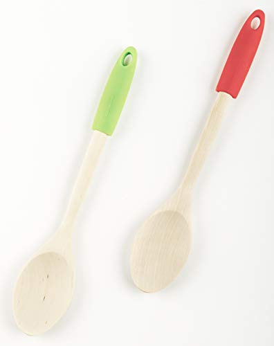 Fackelmann Cuchara Servir 32Cm. Madera de abedul, elastómero, colores aleatorios: natural y verde-natu 1 ud.