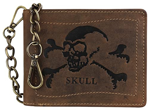 Greenburry Vintage Geldbörse mit Kette Rindleder Schädel braun 1796-Skull-25
