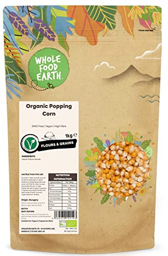 Wholefood Earth Organic Popping Corn – 1kg | GMO Free | Vegan | High Fibre | Certified Organic