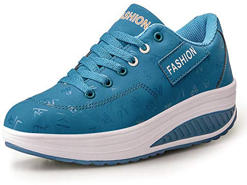 QZBAOSHU Damen Abnehmen Walkingschuhe Turnschuhe Fitness Keile Plattform Schuhe Sneakers(37,Blau
