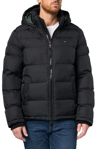 Tommy Hilfiger Men's Classic Hooded Puffer Jacket (Standard and Big & Tall), Pearlized Black, Large