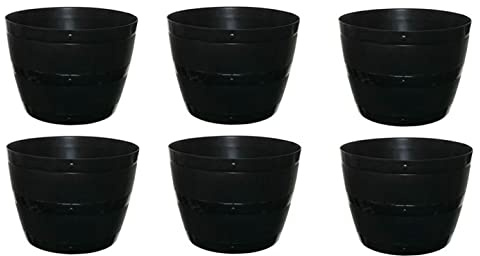 6 x 34cm Small Black Barrel Planter Plant Pot Plastic Indoor Outdoor Barrel Planter