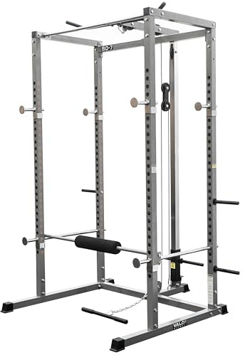 Valor Fitness Power Cage Squat Rack with Lat Pull Down Attachment and Pull Up Bar 2x2 Frame - Home Gym Workout Training Equipment
