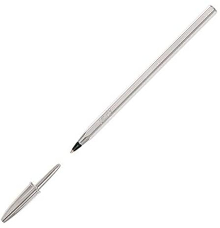 BIC Cristal Shine Bolígrafos Punta Media (1,0 mm) - Tinta Negra y Cuerpo Plateado, Caja de 20 Unidades, ideal para uso diario
