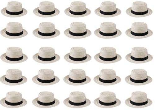Paquete de 25 sombreros de paja para trabajo a granel, con cinta negra, sombrero de verano, escuela, baile, espectáculo, accesorio de vestido de fantasía
