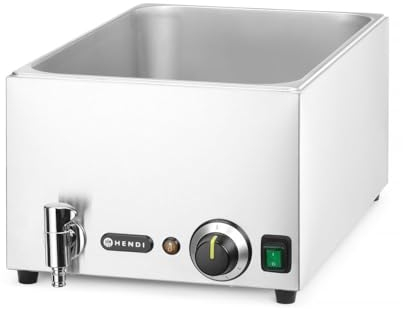 HENDI Bain-Marie, mit Ablasshahn, Temperaturbereich: 30° bis 85°C, geeignet für: 1x GN1/1 bis max. 150mm Behälter, Speisenwärmer, Buffetwärmer, GN1/1, 230V/1000W, 605x332x(H) 242mm, Edelstahl
