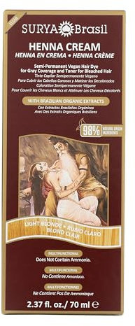 Surya Brasil Henna Cream Light Blonde - 98% Natural Ingredients, Vegan, Cruelty-Free, Eco-Friendly, Semi-Permanent Hair Color, Deep Hydration & Shine, 2.37 fl oz