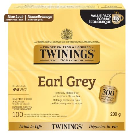 Twinings Earl Grey Black Bergamot Caffeinated Tea Bags, 100 CT Box (1 Pack)