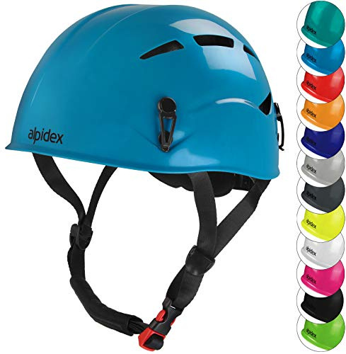 ALPIDEX Casco de Escalada Universal para jóvenes y Adultos EN 12492 Casco ferrata en Muchos Colores, Color:Turquoise Blue