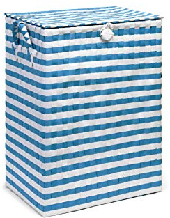 ARPAN Blue & White Laundry Basket with Lid, 44L Washing Basket, Polypropylene Laundry Bin Hamper with Handles, Nautical Design (35 x 25 x 50 cm)