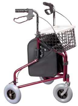 DAYS Folding Three Wheeled Rollator Walker – Compact Mobility Aids with Adjustable Height – Lightweight Steel Frame with Tray, Basket, Carry Bag, Mobility Walkers, Lockable Brakes – Quartz Grey